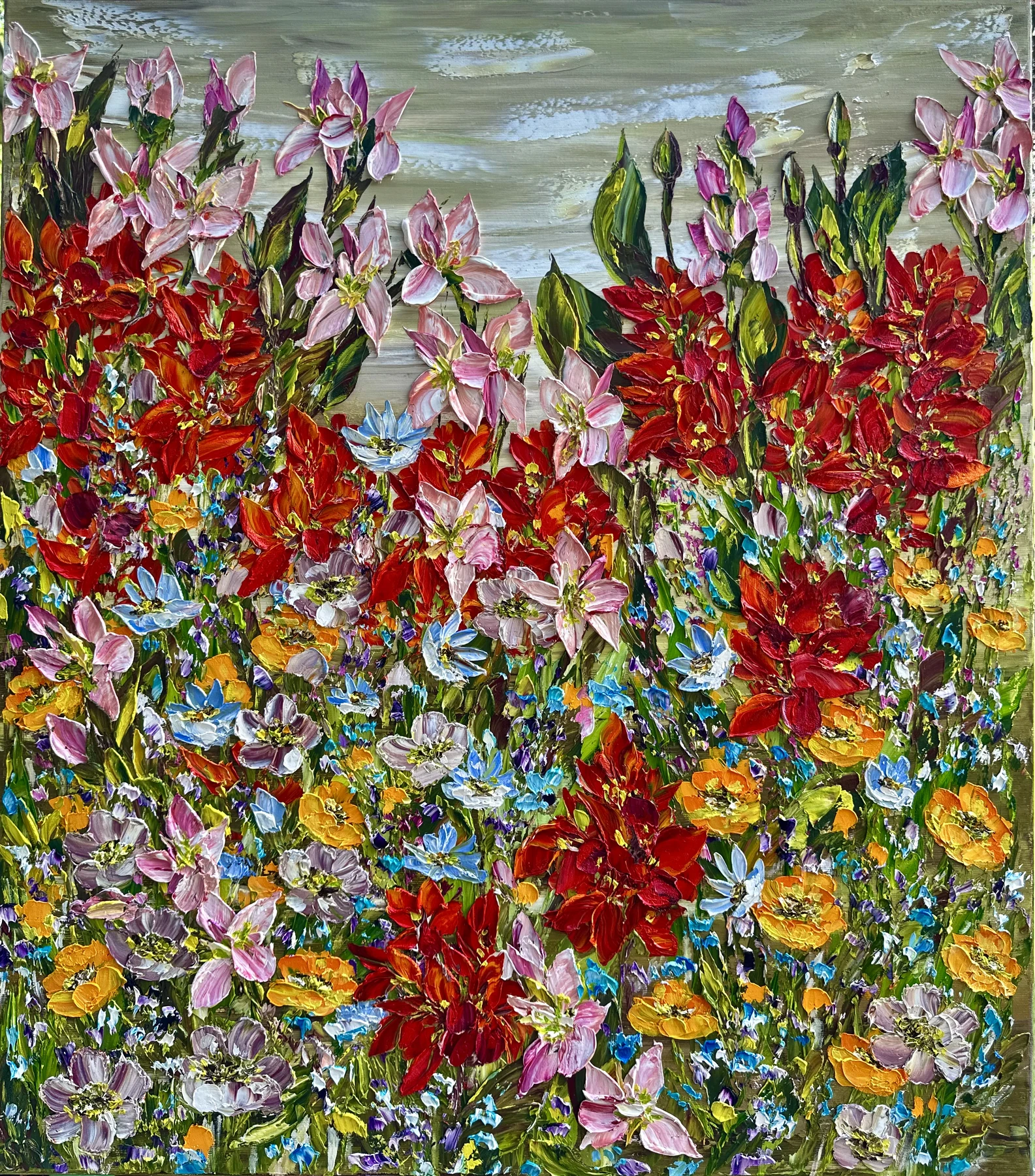 Canna original oil painting on canvas with impasto texture by Nataliia Soloviova