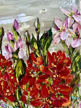 Detail of Canna showing textured impasto oil painting by Nataliia Soloviova.