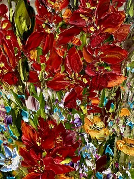 Detail of Canna showing textured impasto oil painting by Nataliia Soloviova.