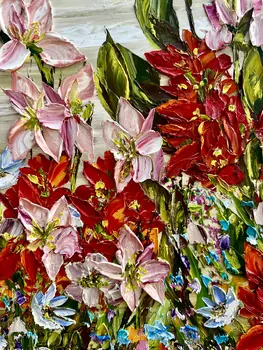Detail of Canna showing textured impasto oil painting by Nataliia Soloviova.