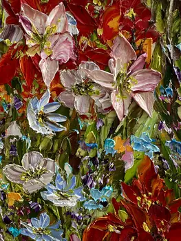 Detail of Canna showing textured impasto oil painting by Nataliia Soloviova.