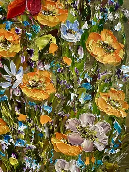 Detail of Canna showing textured impasto oil painting by Nataliia Soloviova.
