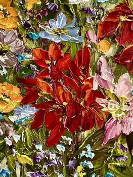 Detail of Canna showing textured impasto oil painting by Nataliia Soloviova.