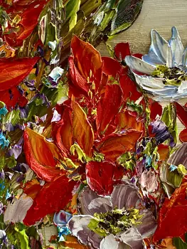 Detail of Canna showing textured impasto oil painting by Nataliia Soloviova.