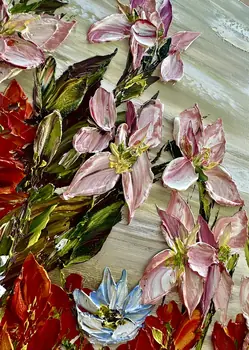 Detail of Canna showing textured impasto oil painting by Nataliia Soloviova.