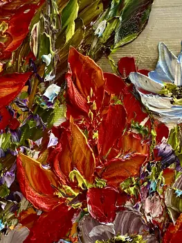 Detail of Canna showing textured impasto oil painting by Nataliia Soloviova.