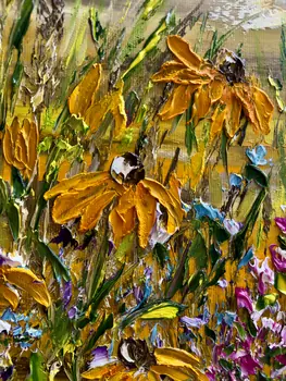 Detail of Dance Of Warm Petals showing textured impasto oil painting by Nataliia Soloviova.