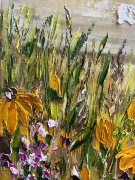 Detail of Dance Of Warm Petals showing textured impasto oil painting by Nataliia Soloviova.