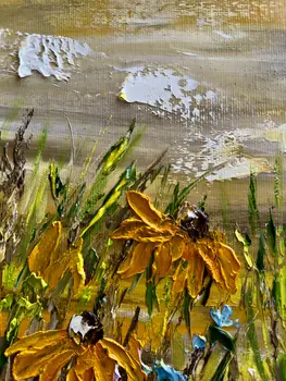 Detail of Dance Of Warm Petals showing textured impasto oil painting by Nataliia Soloviova.