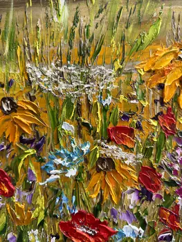 Detail of Dance Of Warm Petals showing textured impasto oil painting by Nataliia Soloviova.