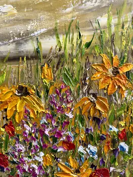 Detail of Dance Of Warm Petals showing textured impasto oil painting by Nataliia Soloviova.