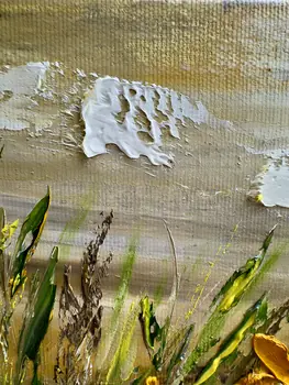 Detail of Dance Of Warm Petals showing textured impasto oil painting by Nataliia Soloviova.