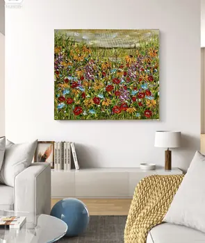 Detail of Dance Of Warm Petals showing textured impasto oil painting by Nataliia Soloviova.