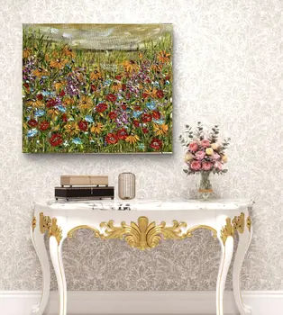 Detail of Dance Of Warm Petals showing textured impasto oil painting by Nataliia Soloviova.