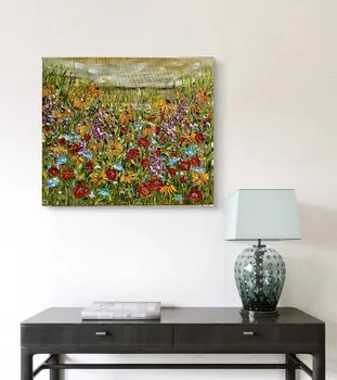 Detail of Dance Of Warm Petals showing textured impasto oil painting by Nataliia Soloviova.