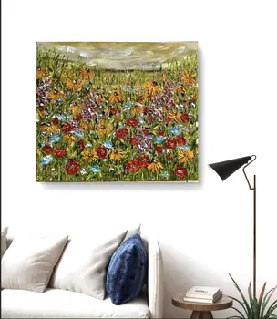 Detail of Dance Of Warm Petals showing textured impasto oil painting by Nataliia Soloviova.