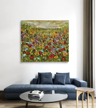 Detail of Dance Of Warm Petals showing textured impasto oil painting by Nataliia Soloviova.