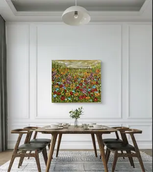 Detail of Dance Of Warm Petals showing textured impasto oil painting by Nataliia Soloviova.