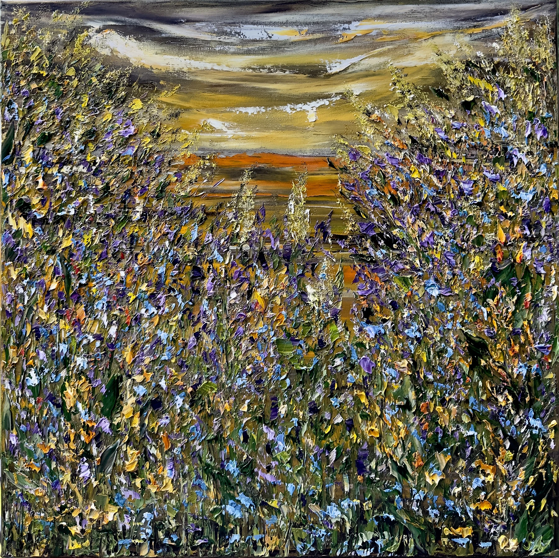 Field Bells original floral oil painting on canvas with impasto texture by Nataliia Soloviova