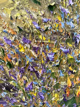 Detail of Field Bells showing textured impasto oil painting by Nataliia Soloviova.