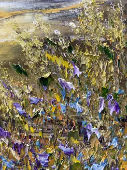 Detail of Field Bells showing textured impasto oil painting by Nataliia Soloviova.