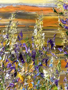 Detail of Field Bells showing textured impasto oil painting by Nataliia Soloviova.