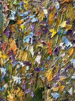 Detail of Field Bells showing textured impasto oil painting by Nataliia Soloviova.