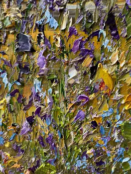 Detail of Field Bells showing textured impasto oil painting by Nataliia Soloviova.