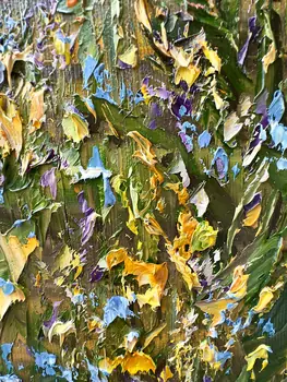 Detail of Field Bells showing textured impasto oil painting by Nataliia Soloviova.