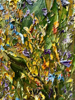Detail of Field Bells showing textured impasto oil painting by Nataliia Soloviova.