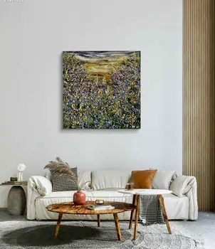 Detail of Field Bells showing textured impasto oil painting by Nataliia Soloviova.