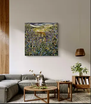 Detail of Field Bells showing textured impasto oil painting by Nataliia Soloviova.