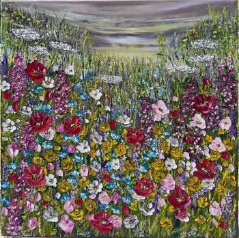 Flower Dew original floral oil painting on canvas with impasto texture by Nataliia Soloviova