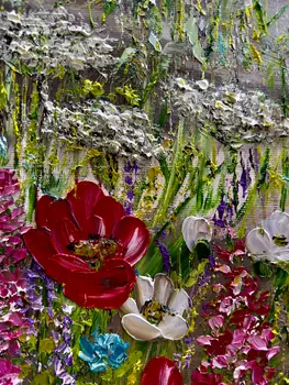Detail of Flower Dew showing textured impasto oil painting by Nataliia Soloviova.