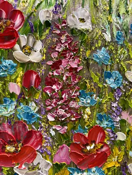 Detail of Flower Dew showing textured impasto oil painting by Nataliia Soloviova.