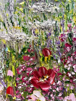 Detail of Flower Dew showing textured impasto oil painting by Nataliia Soloviova.