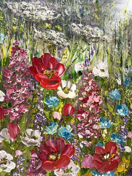 Detail of Flower Dew showing textured impasto oil painting by Nataliia Soloviova.