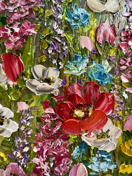 Detail of Flower Dew showing textured impasto oil painting by Nataliia Soloviova.