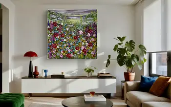 Detail of Flower Dew showing textured impasto oil painting by Nataliia Soloviova.