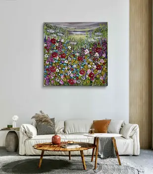 Detail of Flower Dew showing textured impasto oil painting by Nataliia Soloviova.
