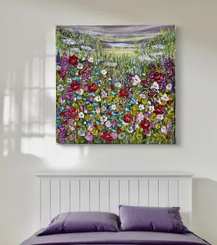 Detail of Flower Dew showing textured impasto oil painting by Nataliia Soloviova.