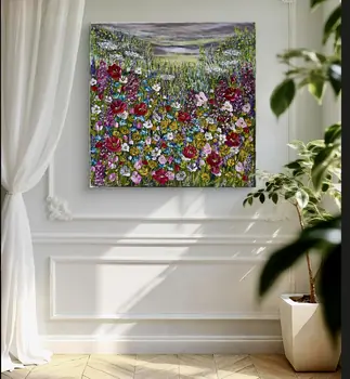 Detail of Flower Dew showing textured impasto oil painting by Nataliia Soloviova.