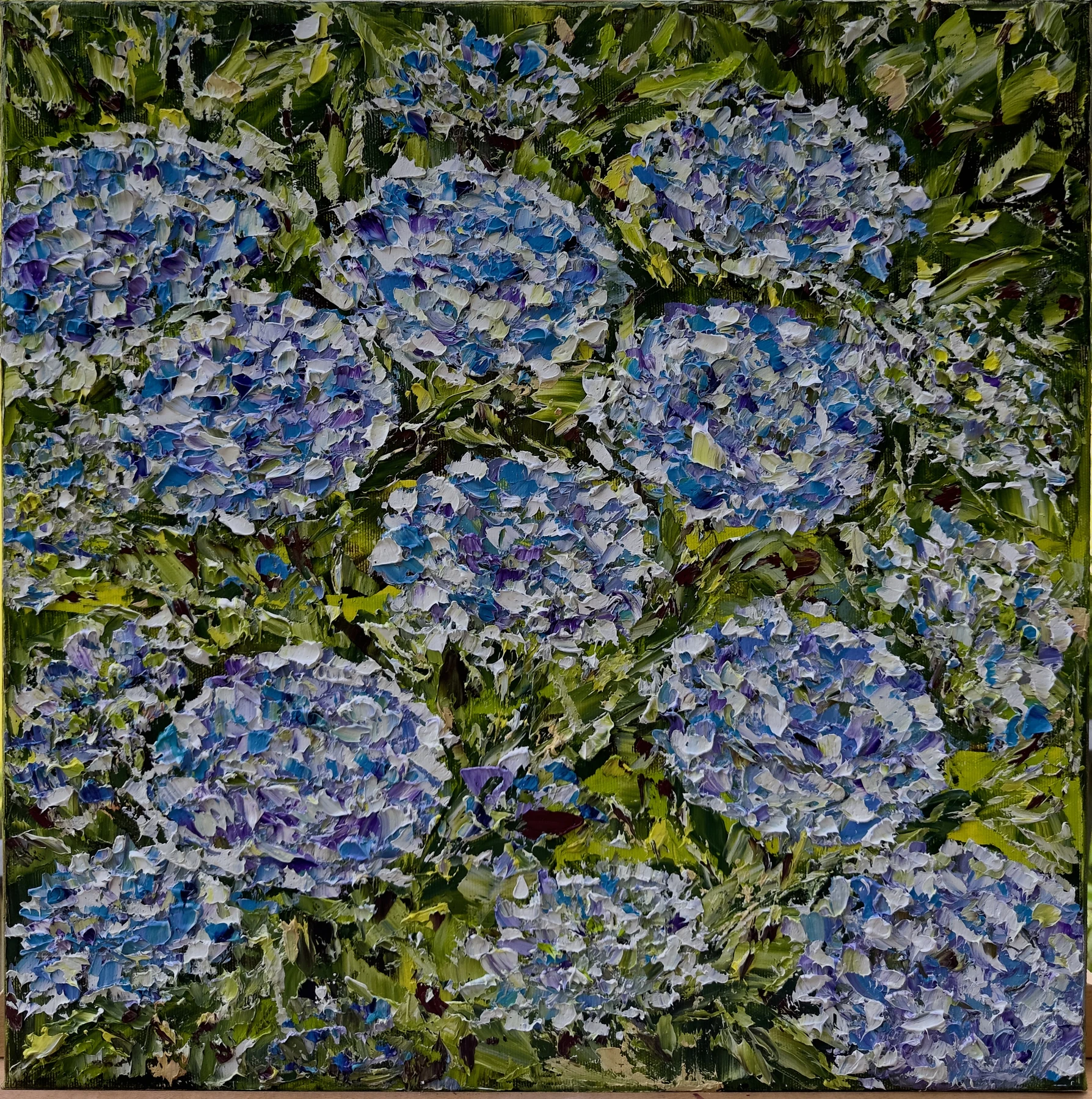 Hydrangea original floral oil painting on canvas with impasto texture by Nataliia Soloviova