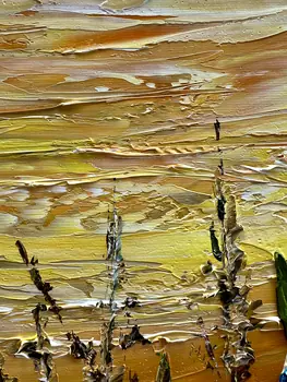 Detail of Irises showing textured impasto oil painting by Nataliia Soloviova.