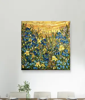 Detail of Irises showing textured impasto oil painting by Nataliia Soloviova.