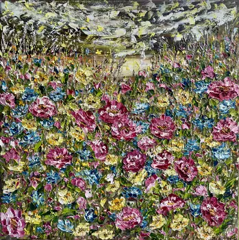 Pink Dreams original pink wildflower oil painting on canvas with impasto texture by Nataliia Soloviova