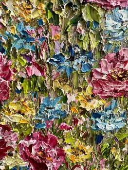 Detail of Pink Dreams showing textured impasto oil painting by Nataliia Soloviova.