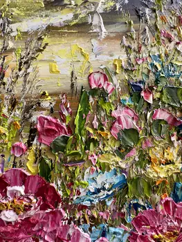 Detail of Pink Dreams showing textured impasto oil painting by Nataliia Soloviova.