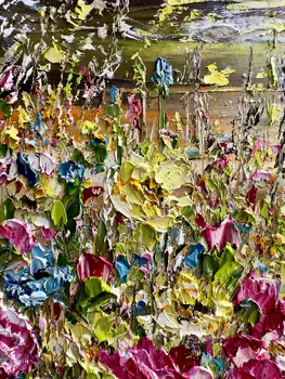 Detail of Pink Dreams showing textured impasto oil painting by Nataliia Soloviova.