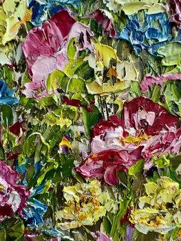 Detail of Pink Dreams showing textured impasto oil painting by Nataliia Soloviova.